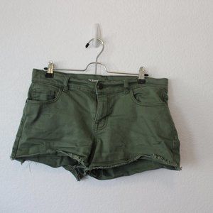 Army green frayed shorts